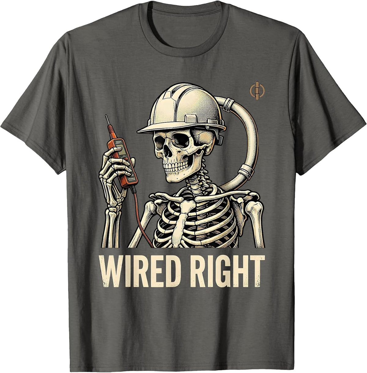 Wired Right Vintage Electrician Skeleton Workwear Humor T-Shirt - Asphalt Grey