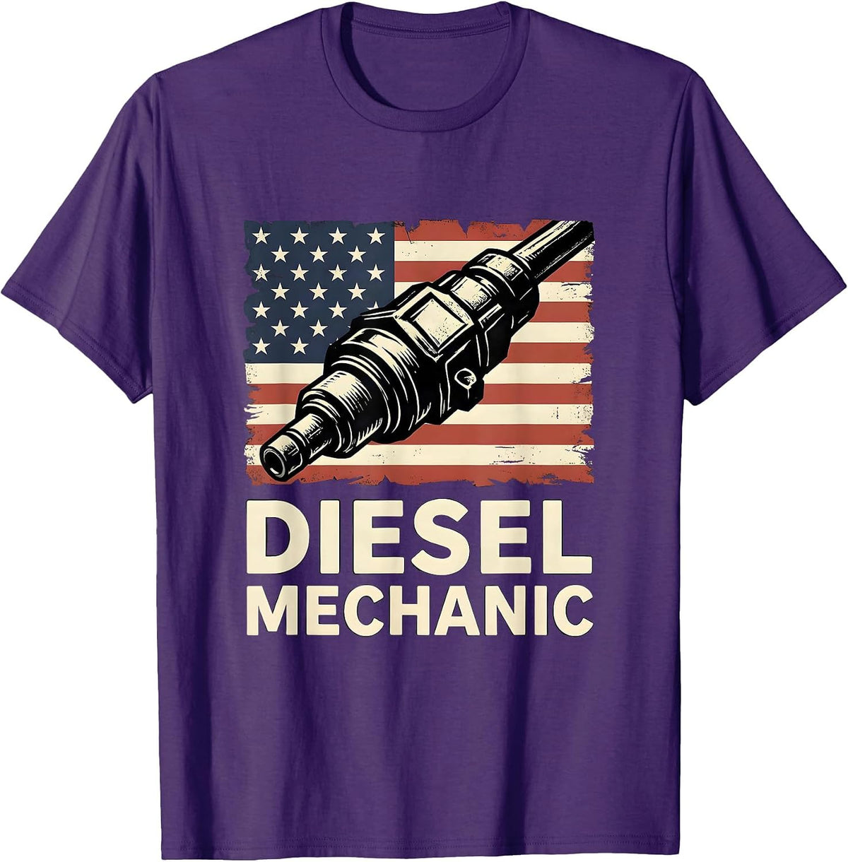 Men's Diesel Mechanic Stencil Graphic Patriotic American Flag T-Shirt - Purple