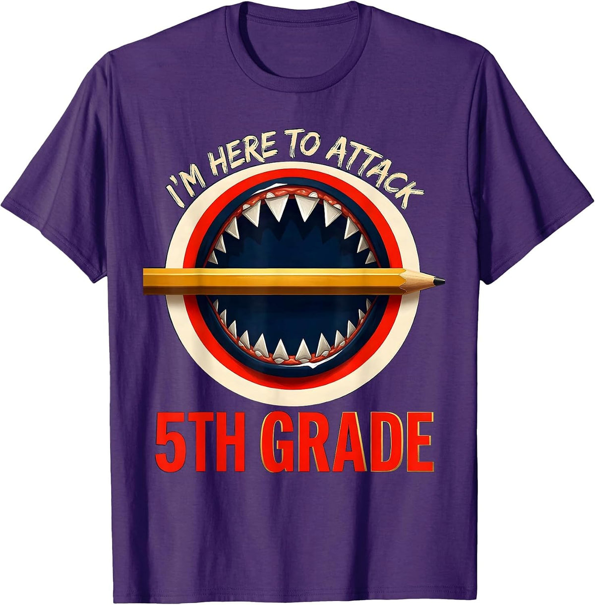 I'm Here To Attack 5th Grade Funny Shark Back To School Boys T-Shirt - Purple