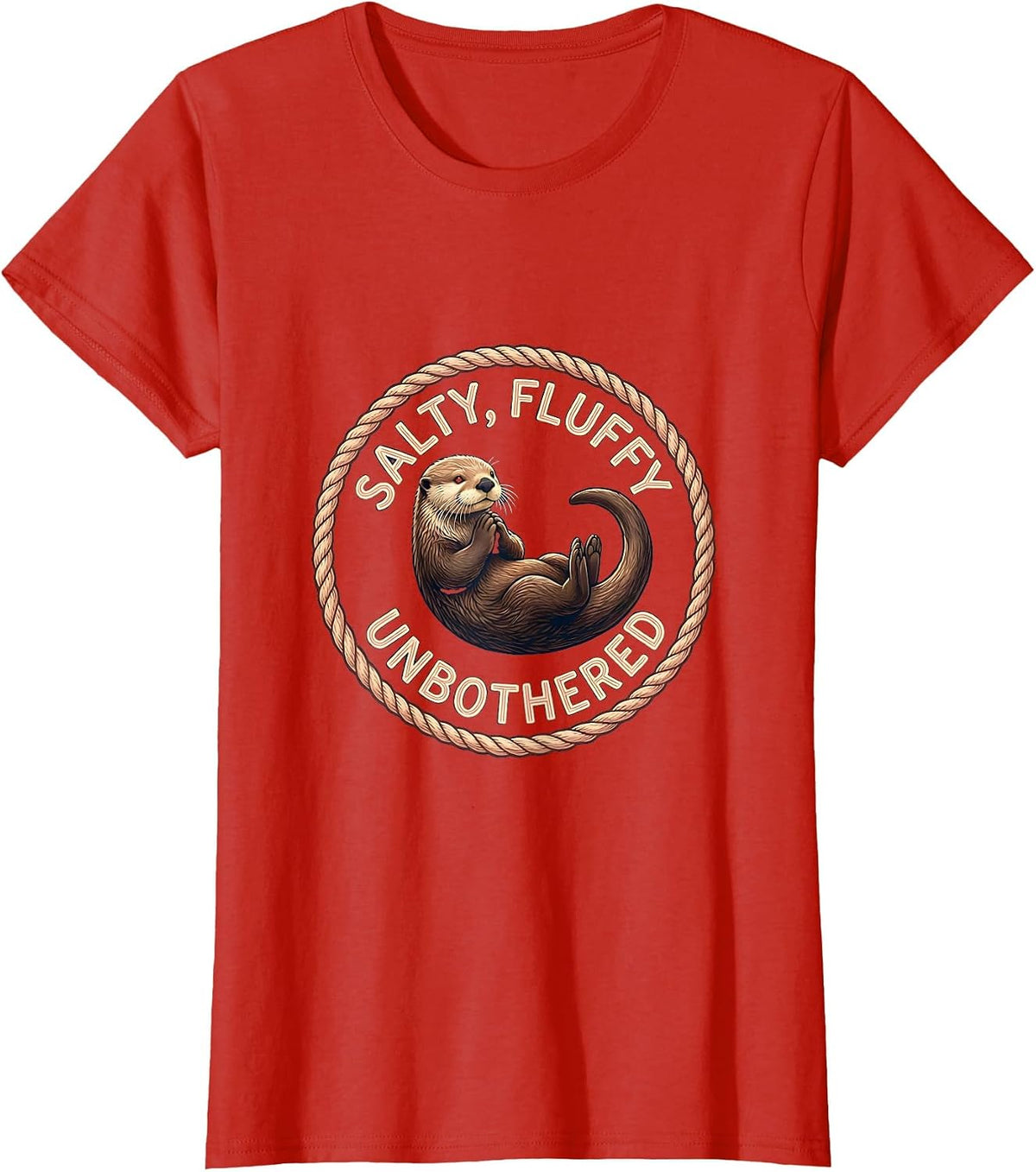 Salty Fluffy Unbothered Sea Otter Design T-Shirt - Red