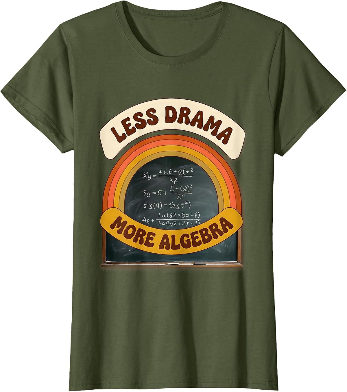 Women's Less Drama More Algebra Math Teacher Design T-Shirt - Olive Green