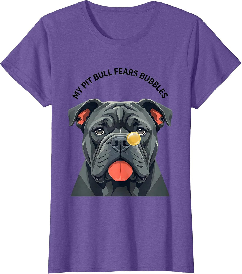My Pit Bull Fears Bubbles Funny Pitbull Dog Mom Humor T-Shirt - Purple Heather