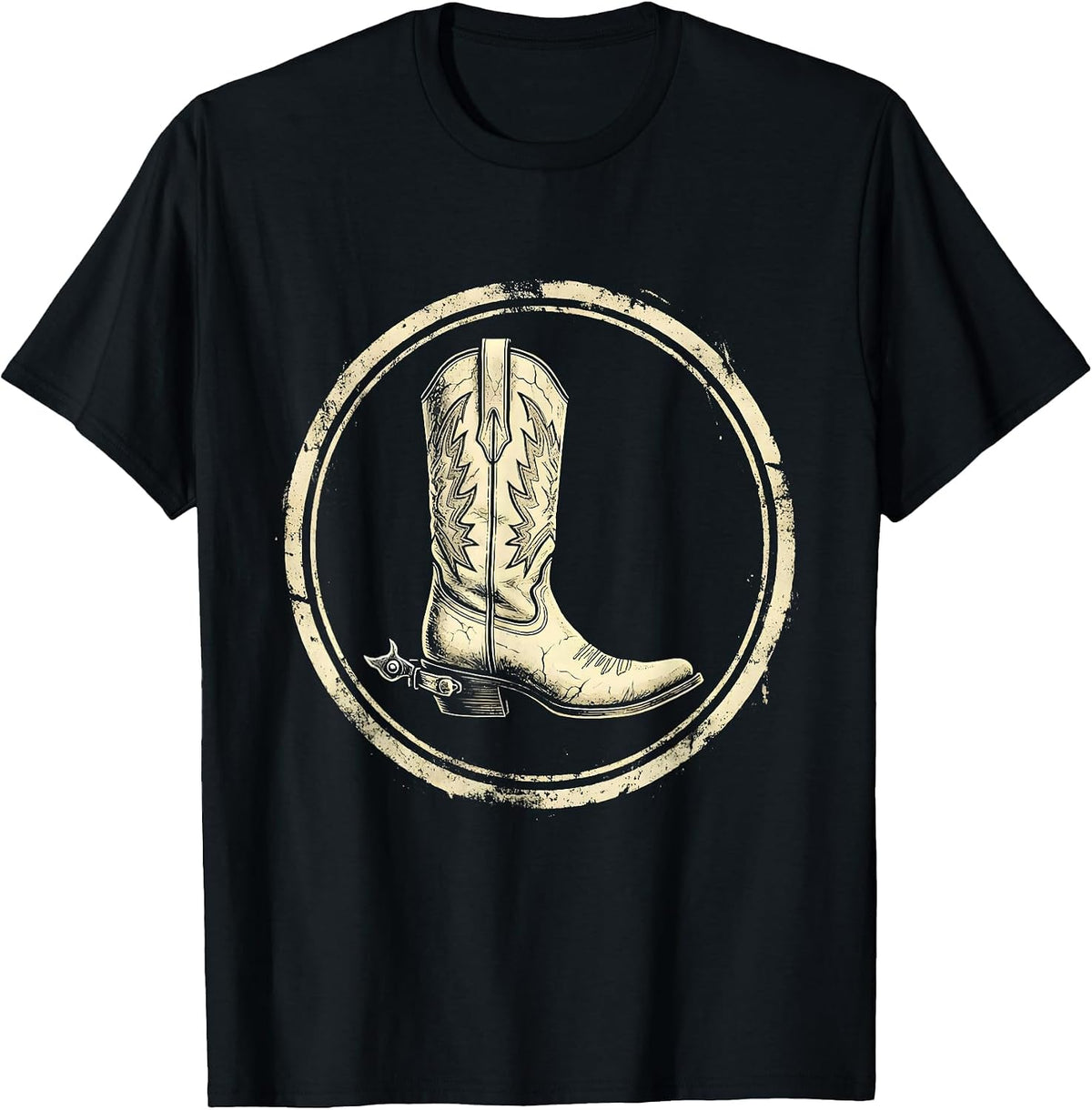 Men's Cowgirl Boots Spurs and Wildflowers Western Art T-Shirt - Black