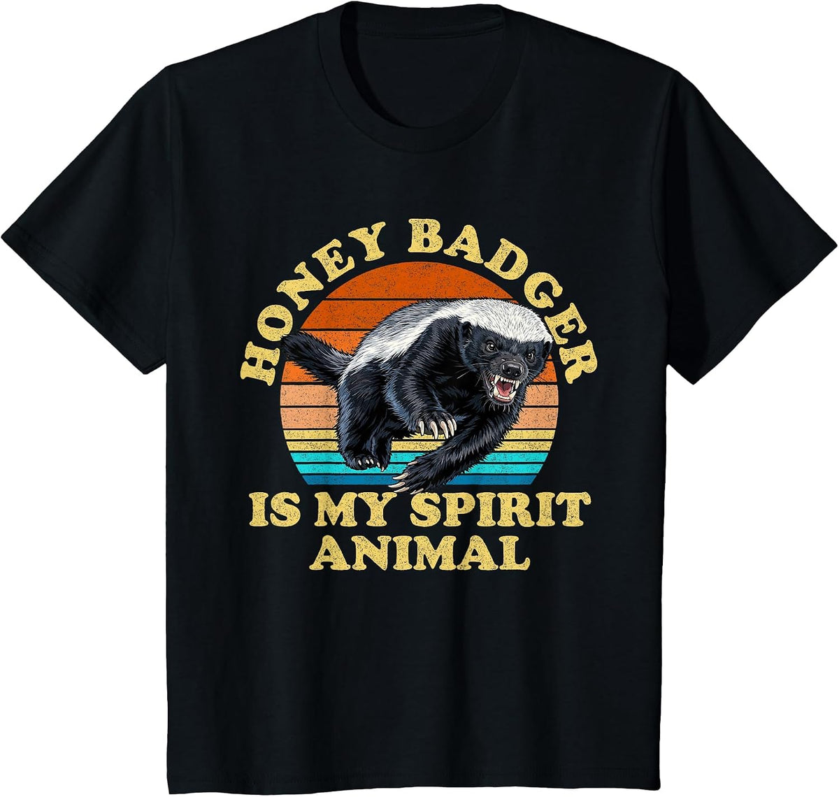 Honey Badger is My Spirit Animal Funny Retro Vintage Sunset T-Shirt - Black