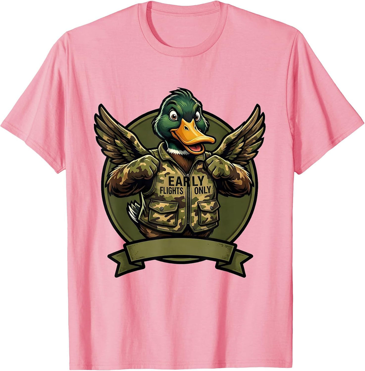 Men's Early Flights Only Duck Camo Hunting Design T-Shirt - Pink