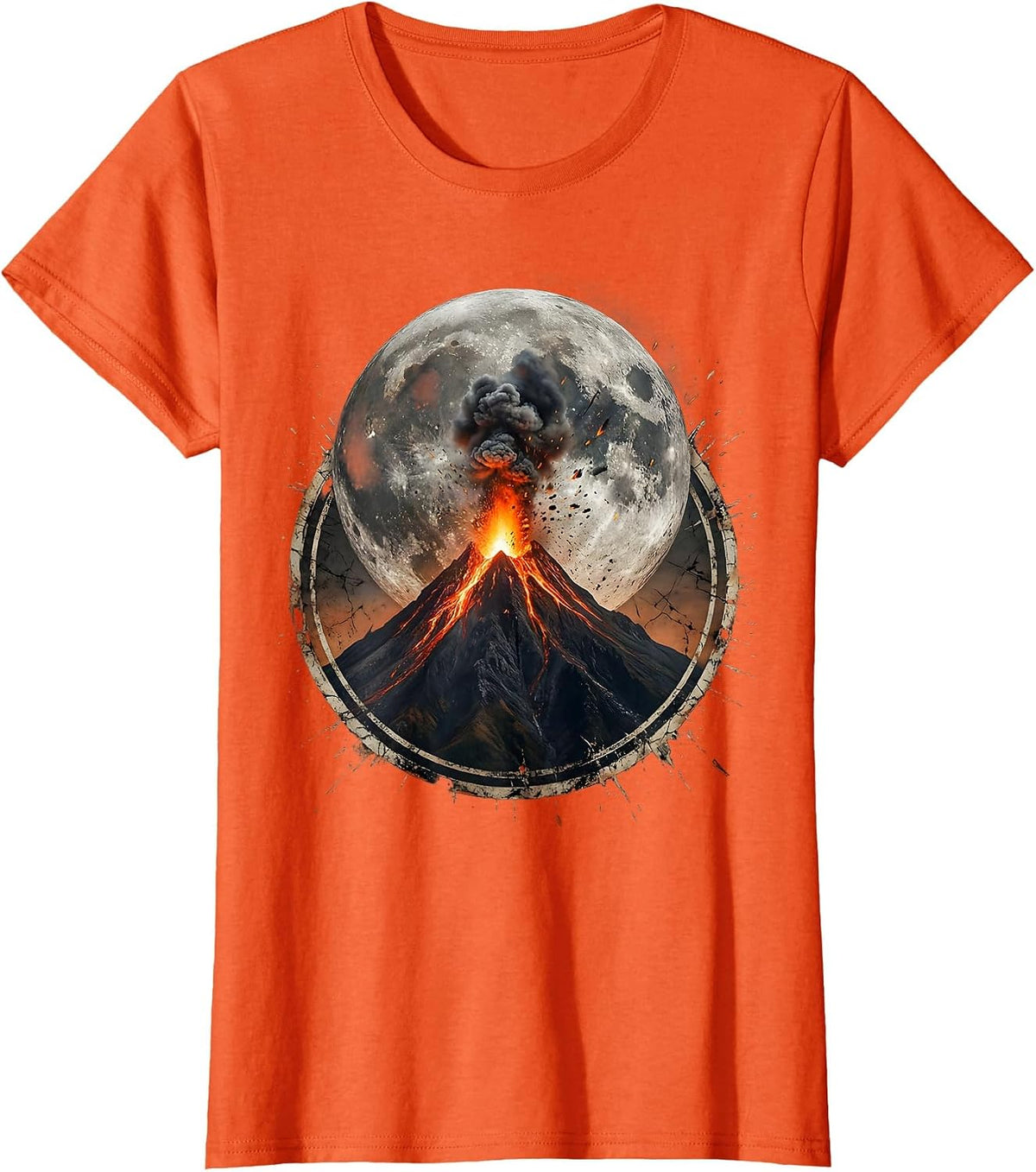 Women's Burning Mountain Peak Blood Moon Metal Graphic T-Shirt - Orange