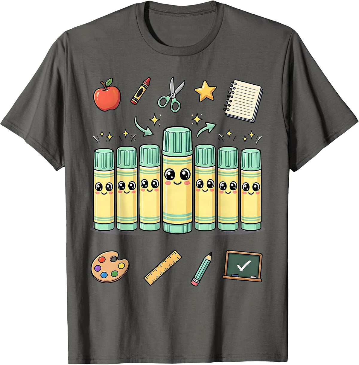 Men's Third Grade Teacher Glue Stick Squad Graphic T-Shirt - Asphalt Grey