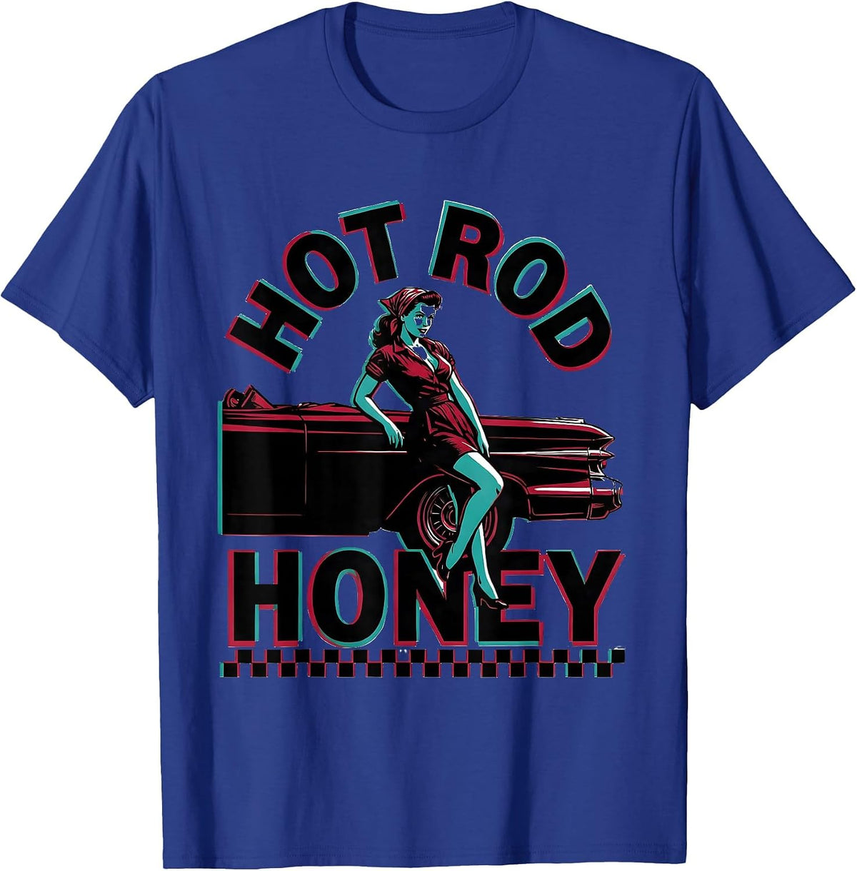 Men's Hot Rod Honey Retro 1950s Sock Hop Rockabilly Party Costume T-Shirt - Royal Blue