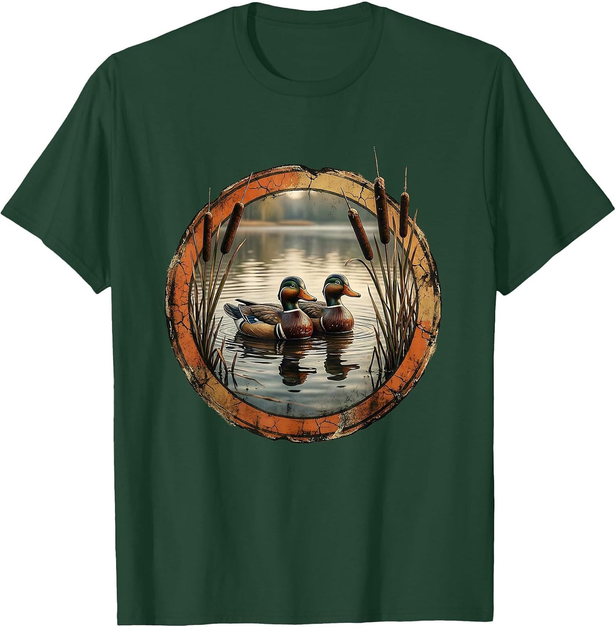 Duck Decoys on Glassy Morning Water Hunting T-Shirt - Dark Green
