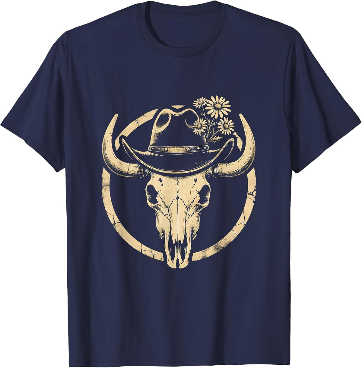 Flirty Cowgirl at Dusk Fence Post Illustration T-Shirt - Navy Blue