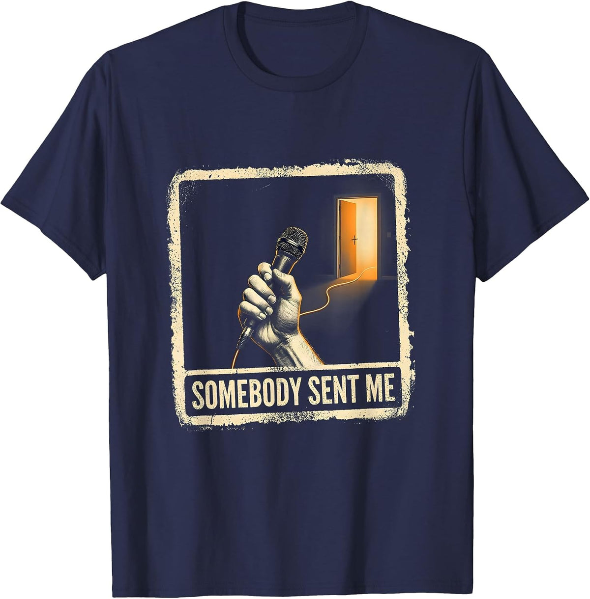 Somebody Sent Me Rubber Stamp 911 Dispatcher Thin Yellow T-Shirt - Navy Blue