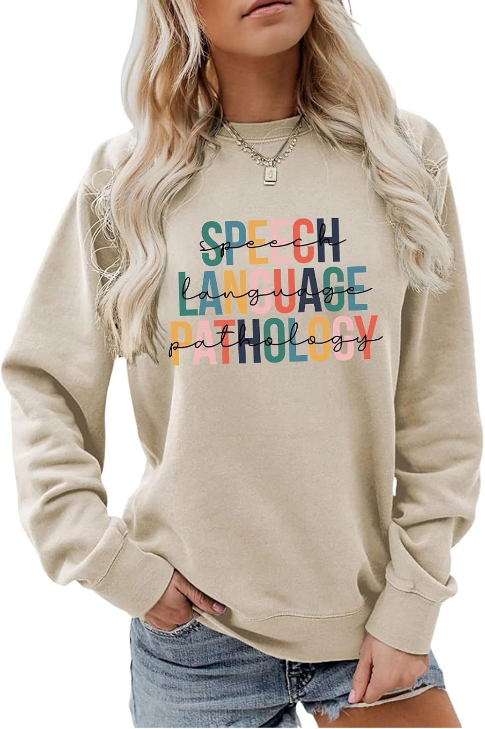 Speech Therapy Sweatshirt, Women's Speech Therapy Shirt, Language Pathologist Gift Long Sleeve Pullover - Beige