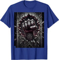 Rock Fist Bursting Through Brick Wall Graphic T-Shirt - Royal Blue