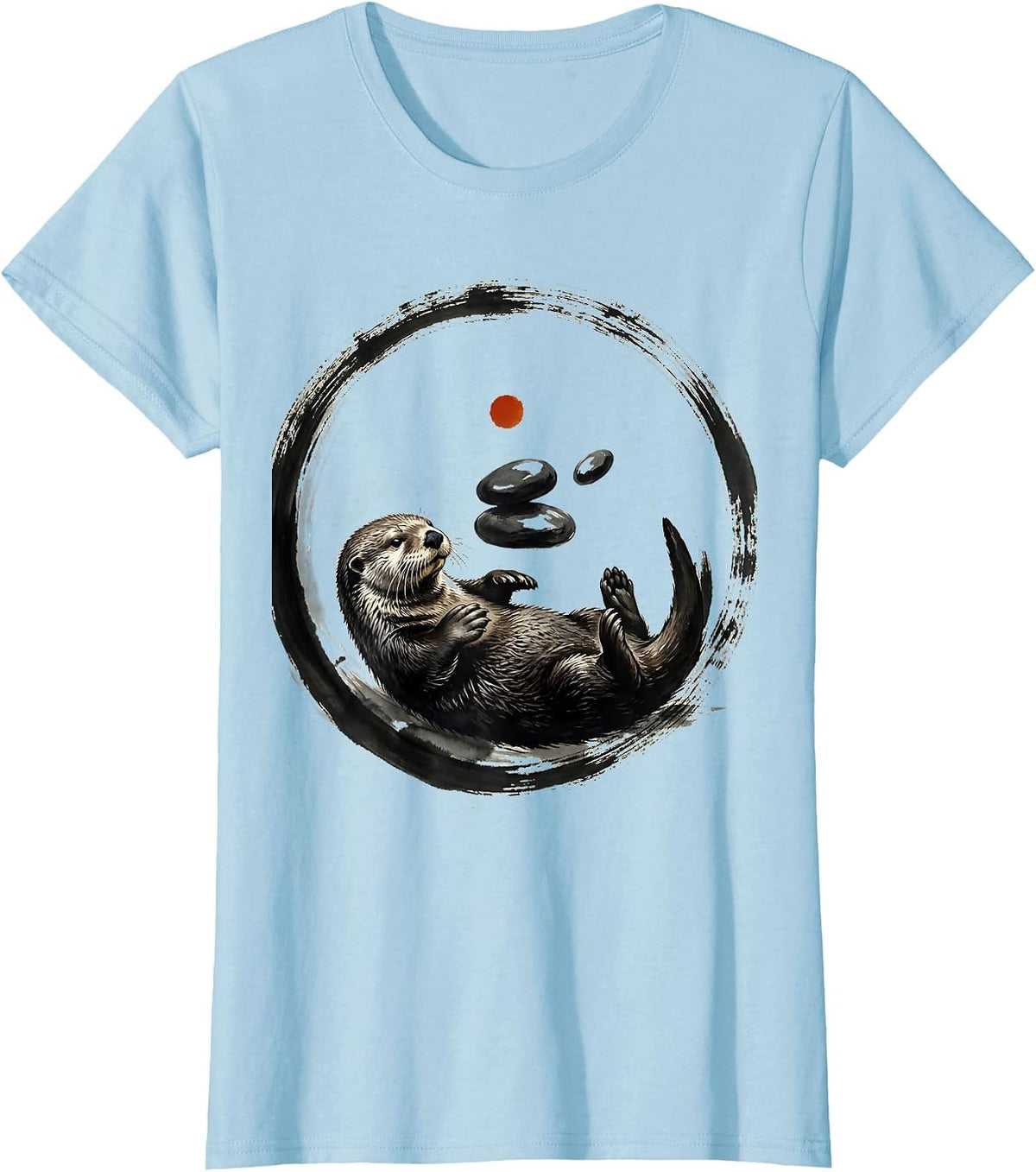Sea Otter Juggling River Stones Graphic Tee T-Shirt - Baby Blue
