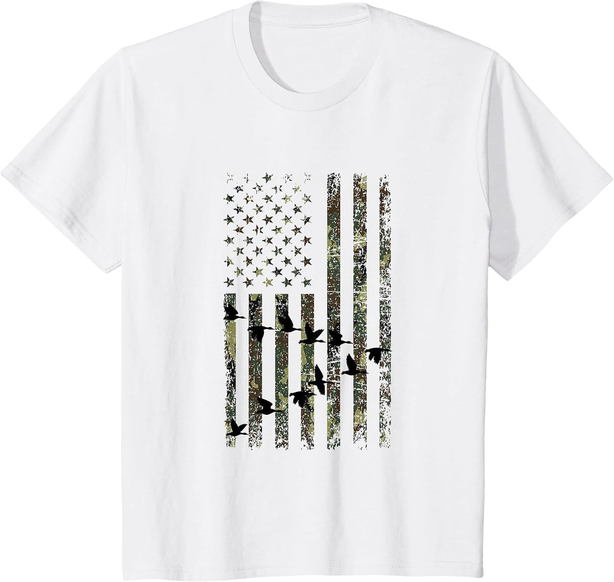 Duck Hunting Camouflage Flag Hunter American Flag Hunting T-Shirt - White