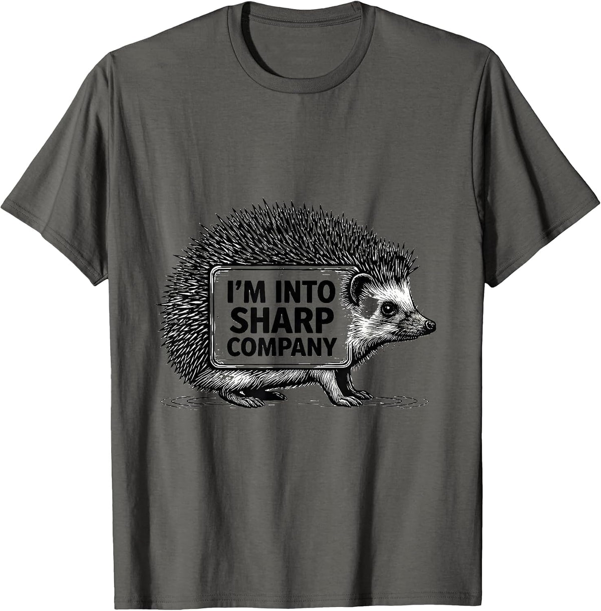 Men's I’m Into Sharp Company Cute Hedgehog Novelty Humor Gift T-Shirt - Asphalt Grey