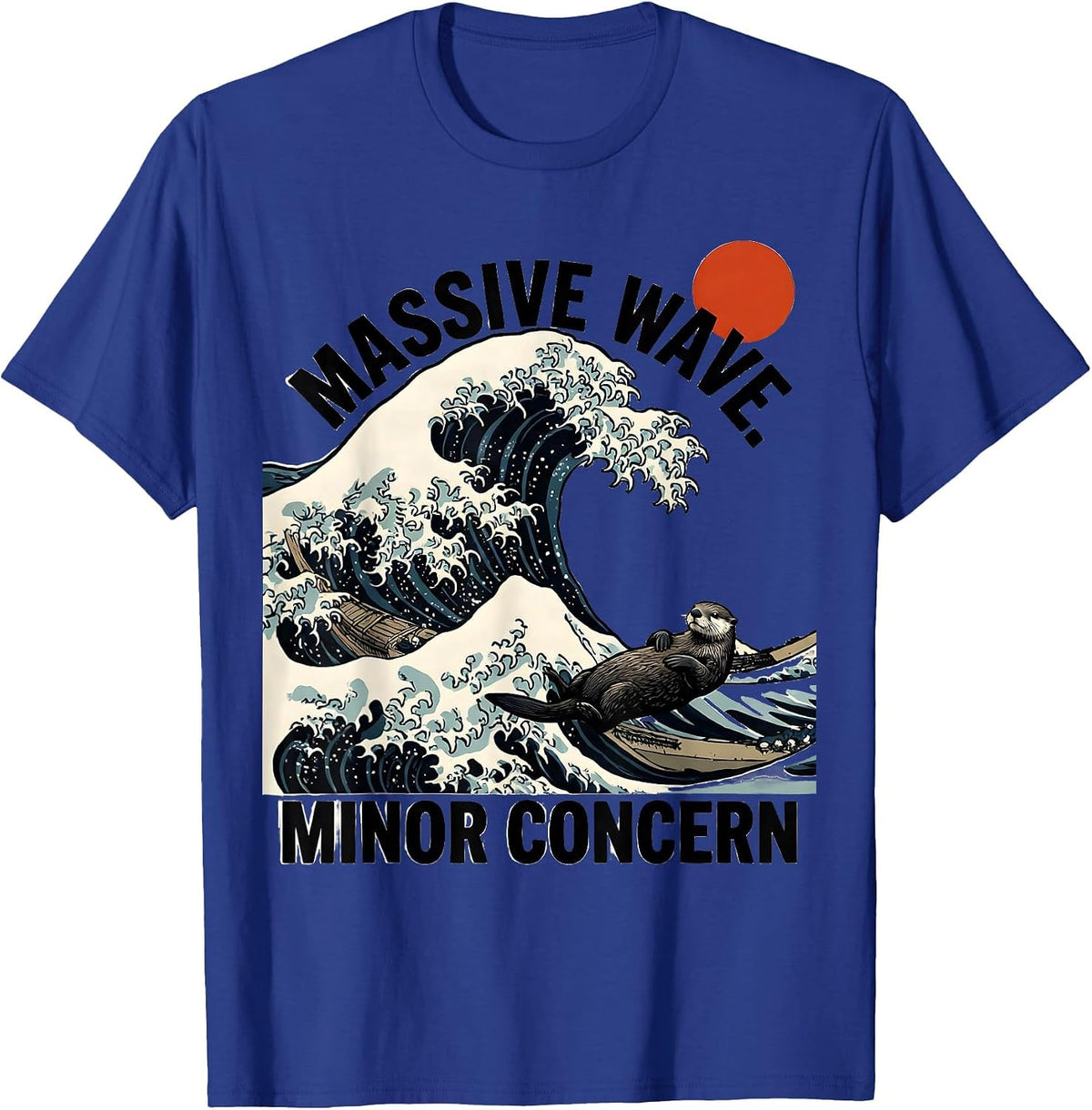 Men's Massive Wave Minor Concern Funny Sea Otter Japanese Art T-Shirt - Royal Blue