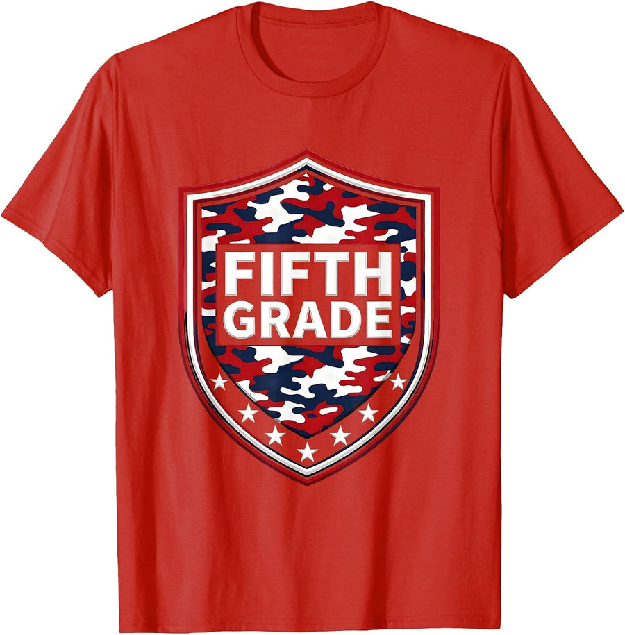 Men's Fifth Grade Patriotic Camo Back To School Boys T-Shirt - Red