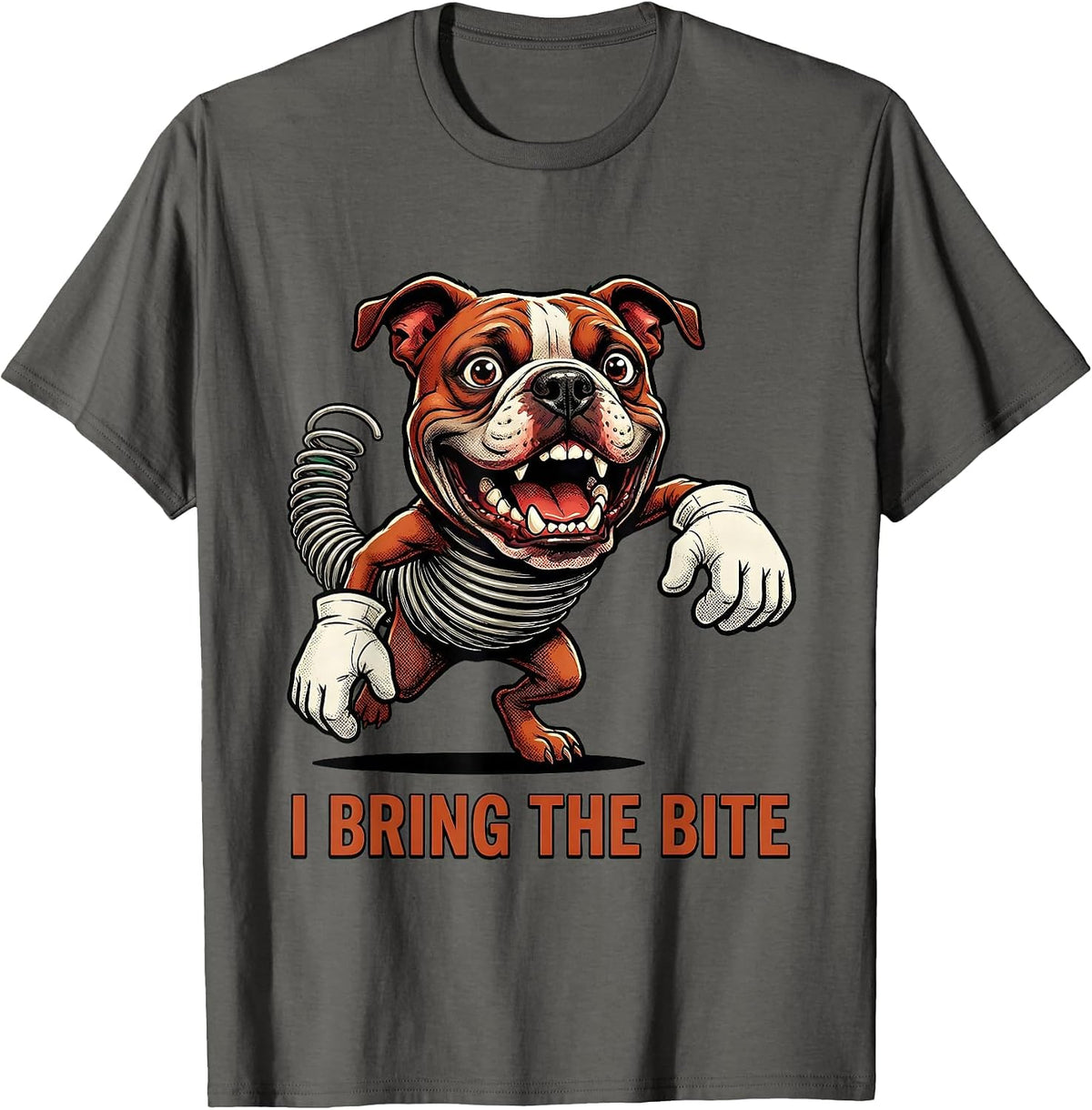 Men's I Bring The Bite Retro Cartoon Pitbull Funny Dog Owner Meme T-Shirt - Asphalt Grey