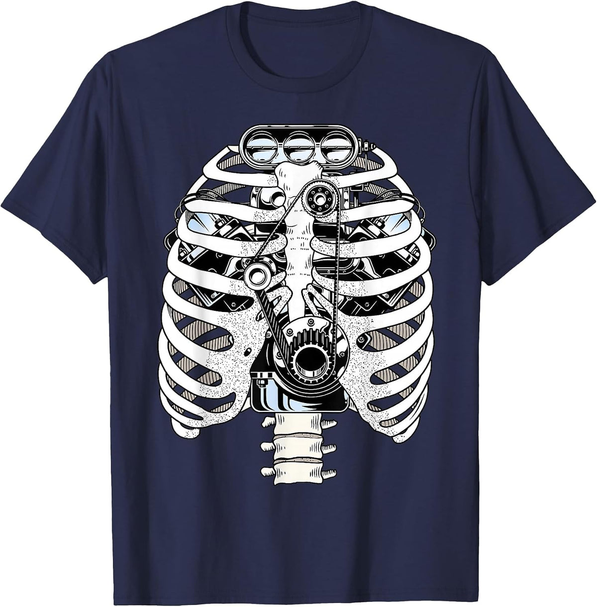 Car Mechanic Halloween Graphic Engineer Skeleton Mechanics T-Shirt - Navy Blue