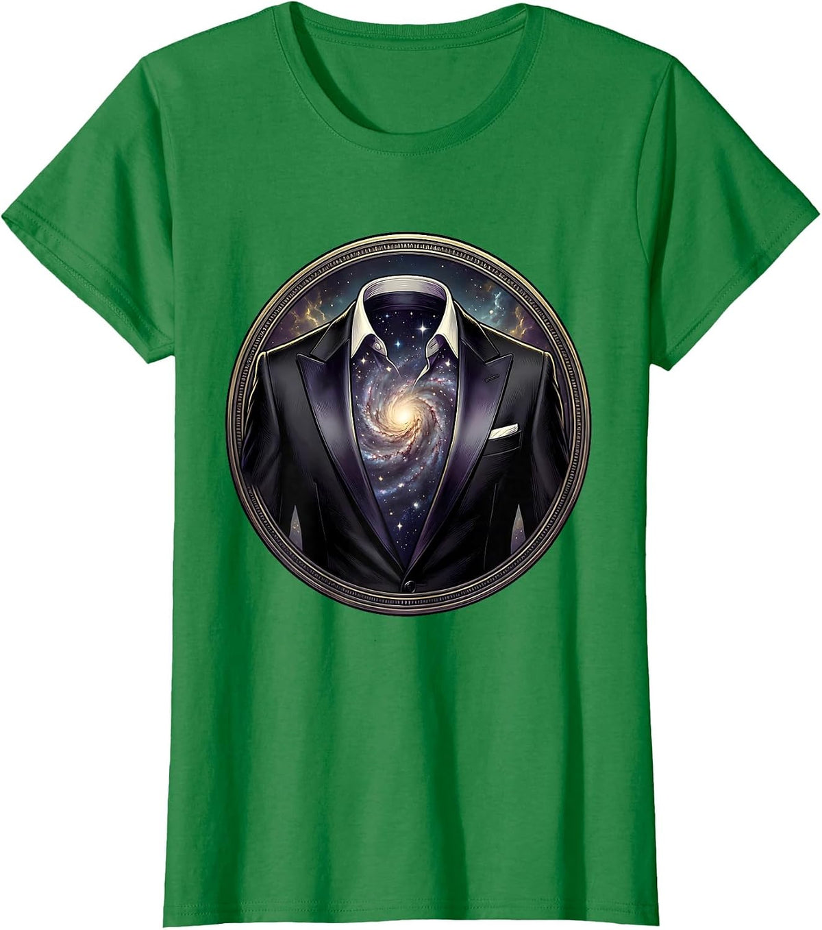 Tuxedo Galaxy Universe Cosmic Space Art T-Shirt - Kelly Green