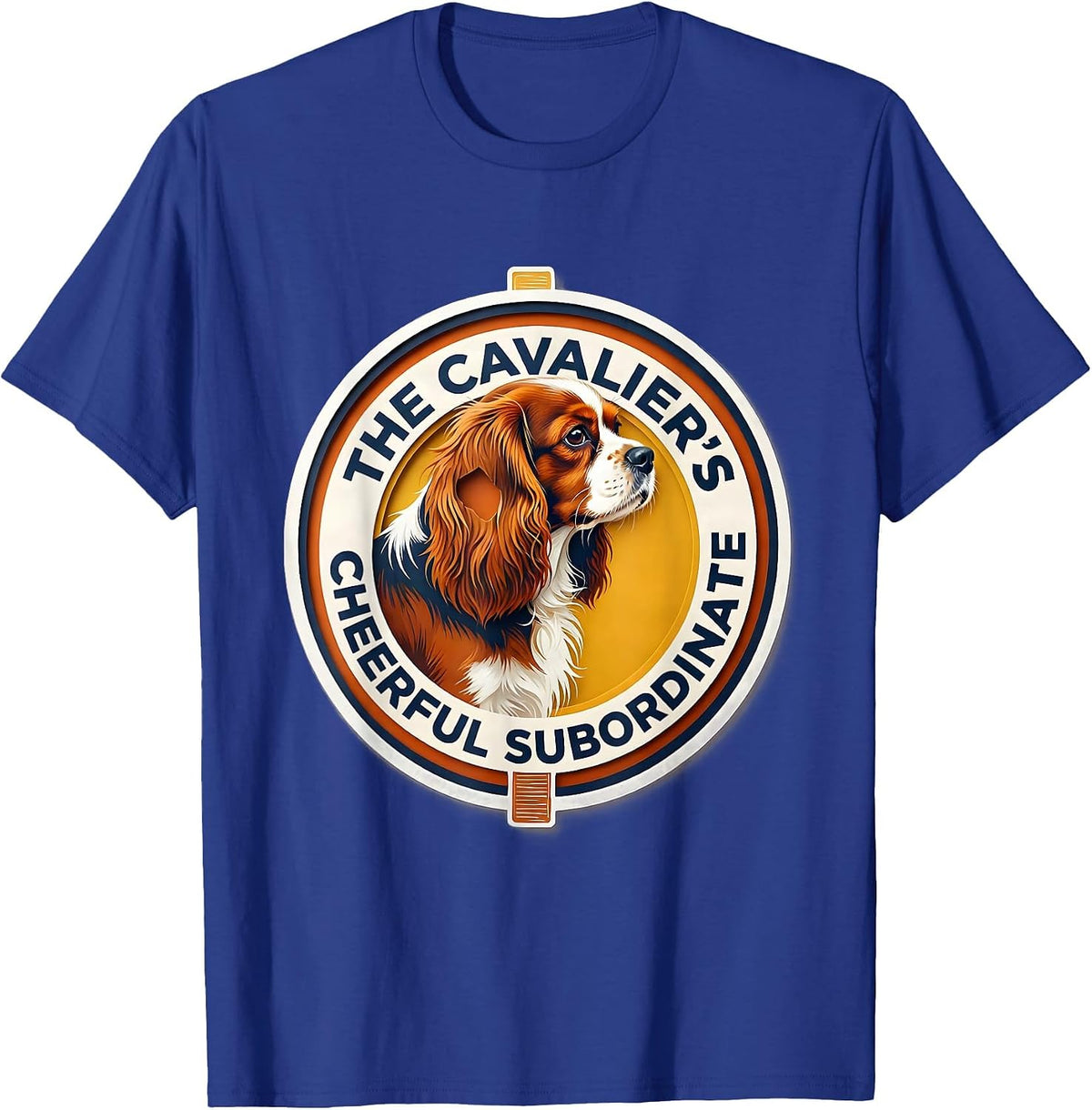 Men's The Cavalier's Cheerful Subordinate Paper-Cutout Dog Owner T-Shirt - Royal Blue