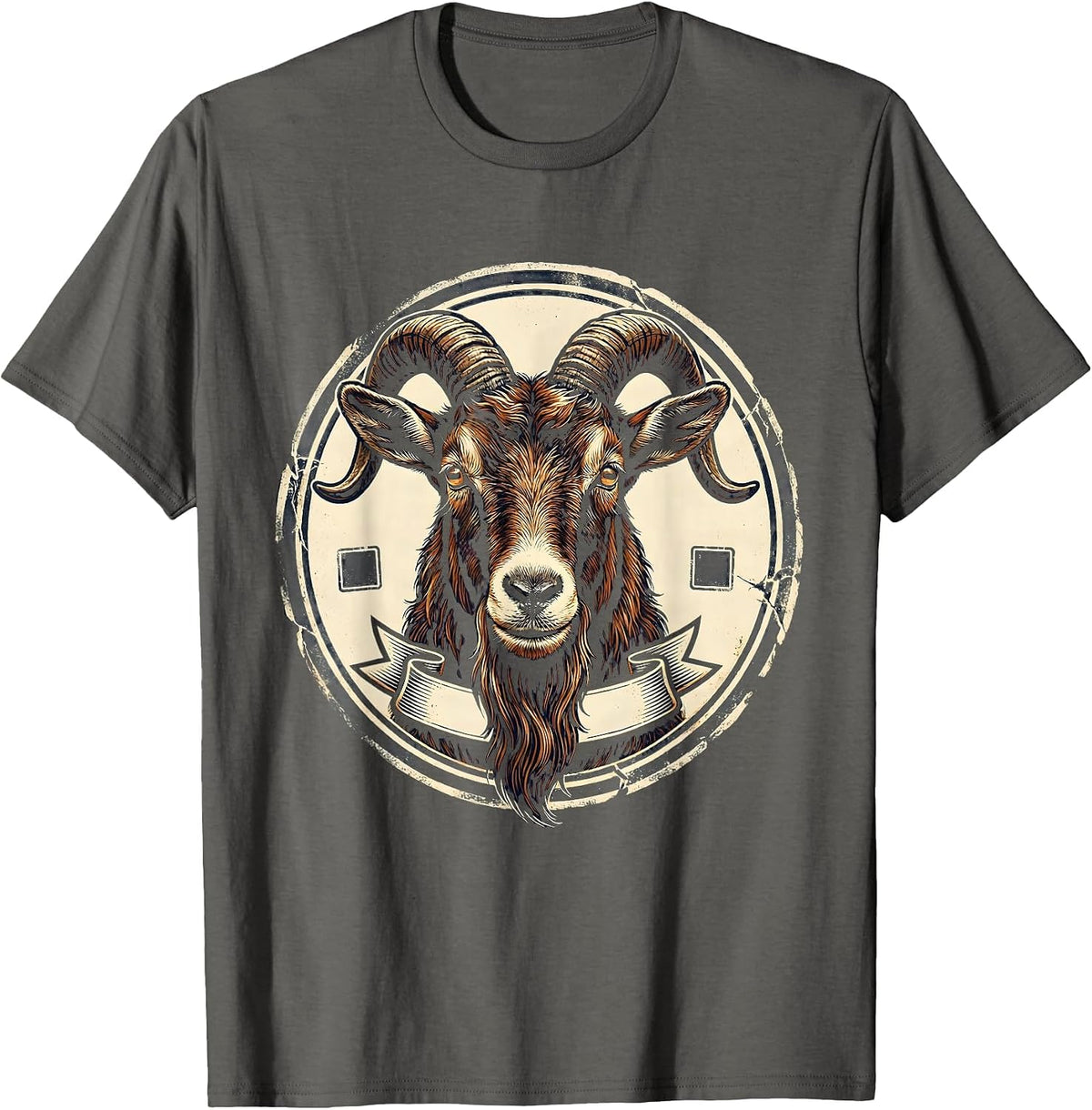 Men's Goat Head Vintage Farm Animal Lover Gift T-Shirt - Asphalt Grey