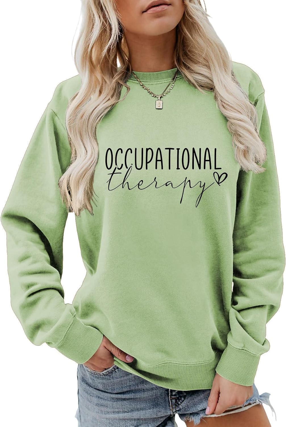 Occupational Therapy Sweatshirt Heart Graphic Sweatshirt For Occupational Therapist Women Long Sleeve OT Shirt - Olive Green