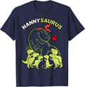 Nannysaurus Nanny 6 Kids Dinosaur Mother's Day T-Shirt - Navy Blue