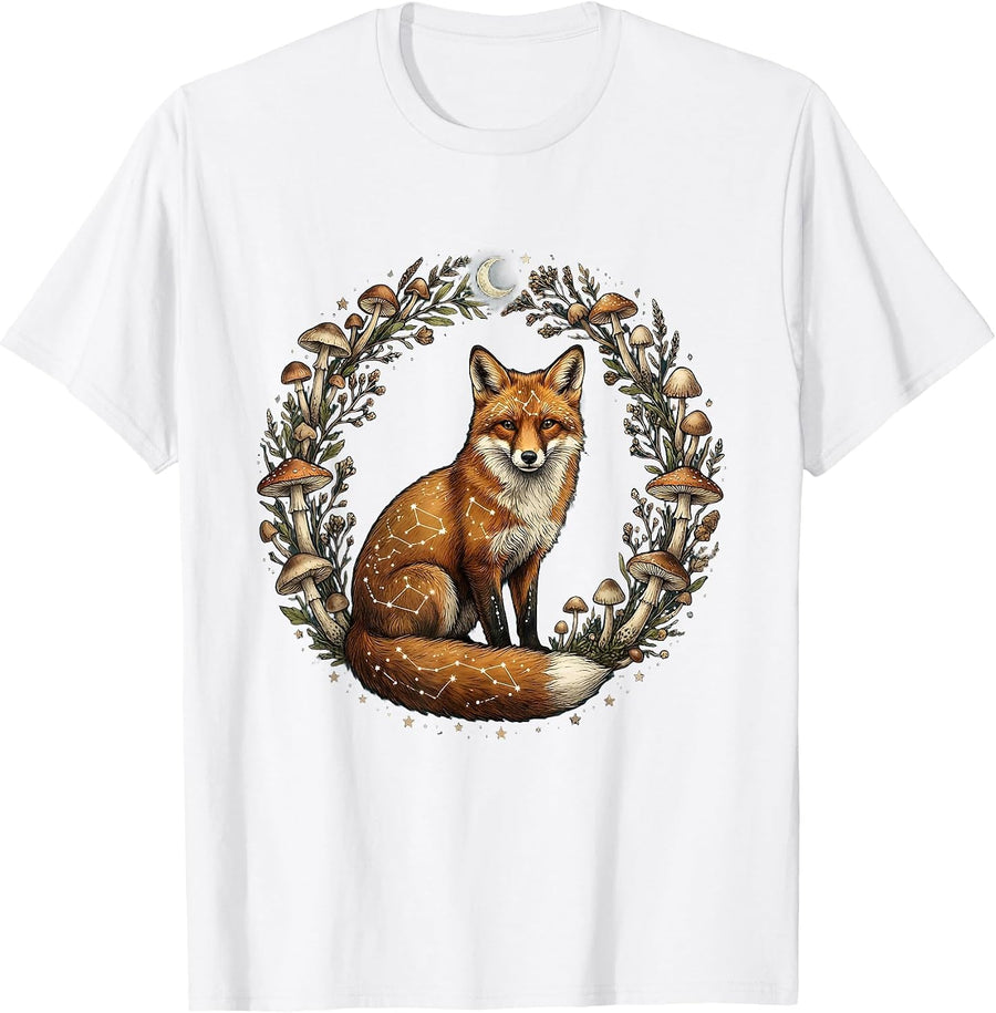 Fox Constellation Map Celestial Wildlife Art T-Shirt - White