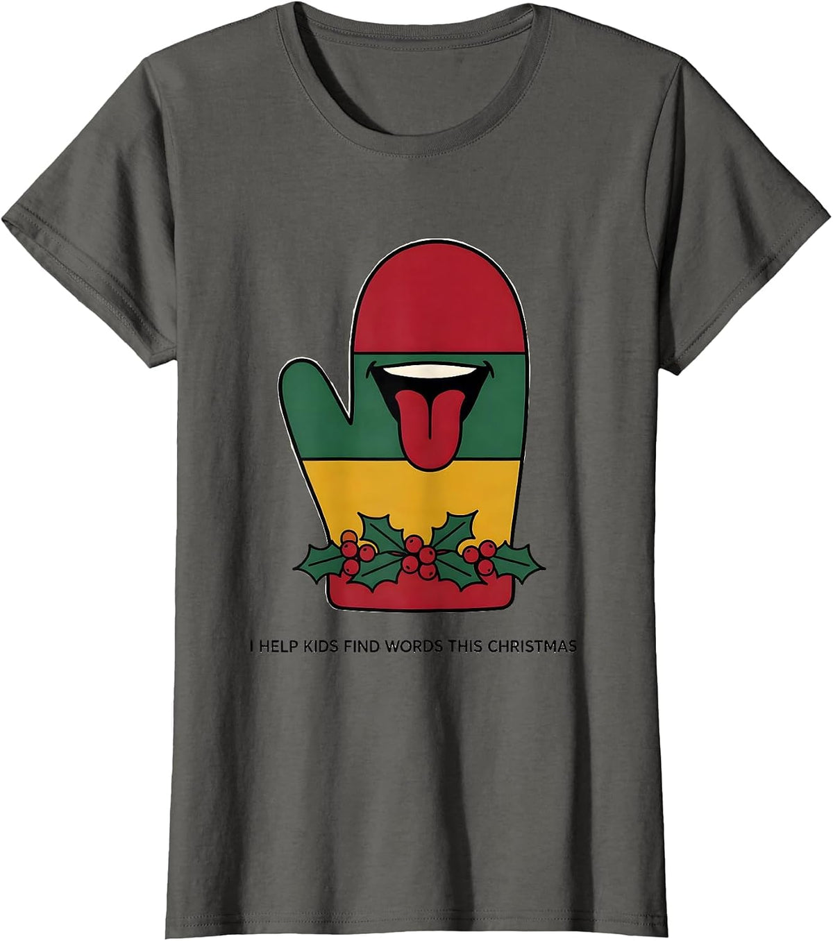 Women's I Help Kids Find Words This Christmas Retro Speech Therapist T-Shirt - Asphalt Grey