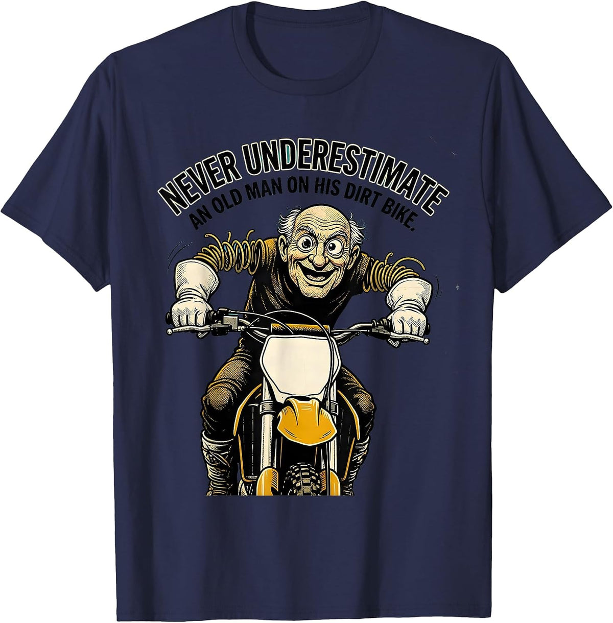 Never Underestimate An Old Man On His Dirt Bike Retro T-Shirt - Navy Blue