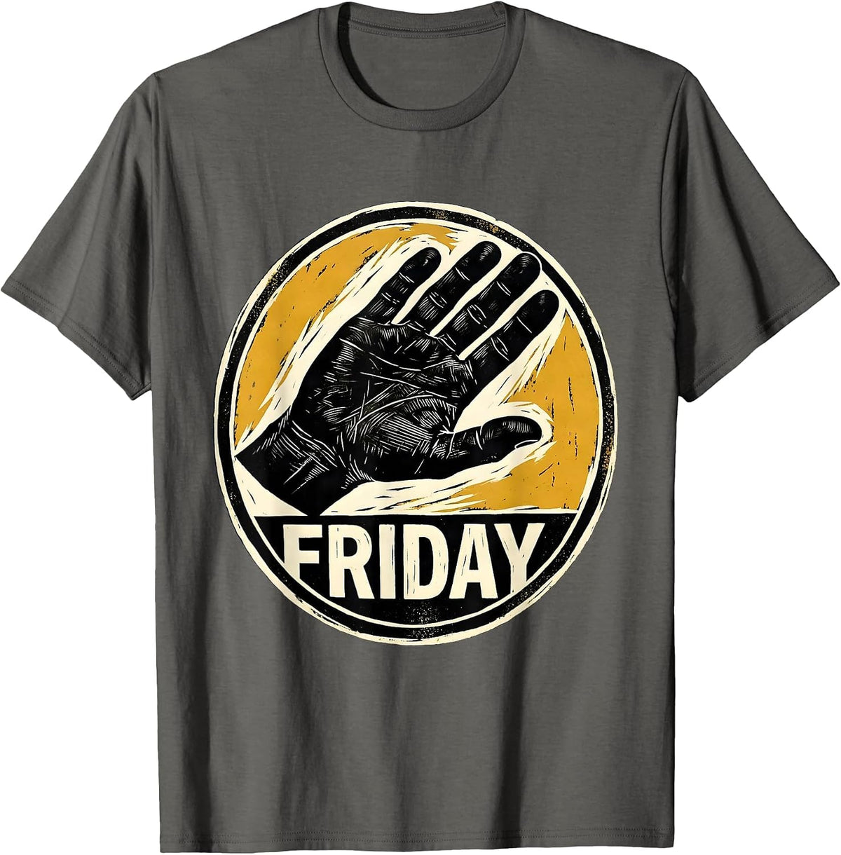 Men's Friday Linocut ASL Sign Language Teacher Humor Gift T-Shirt - Asphalt Grey