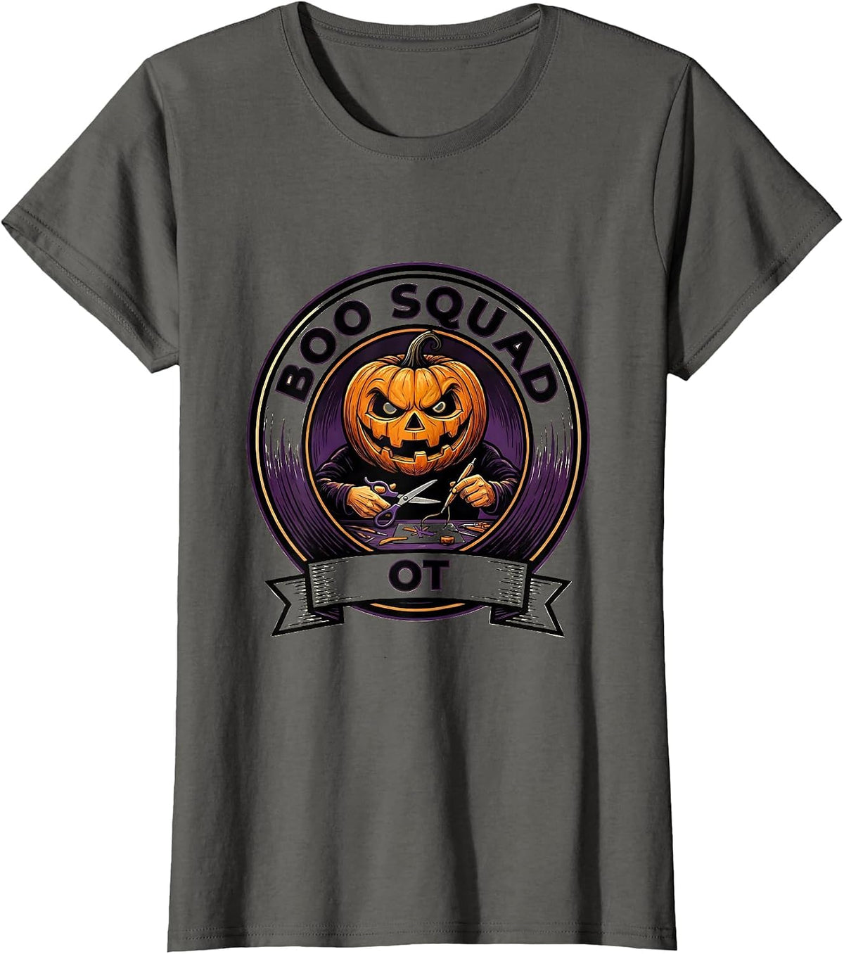 Women's Boo Squad OT Halloween Occupational Therapy Squad Humor T-Shirt - Asphalt Grey