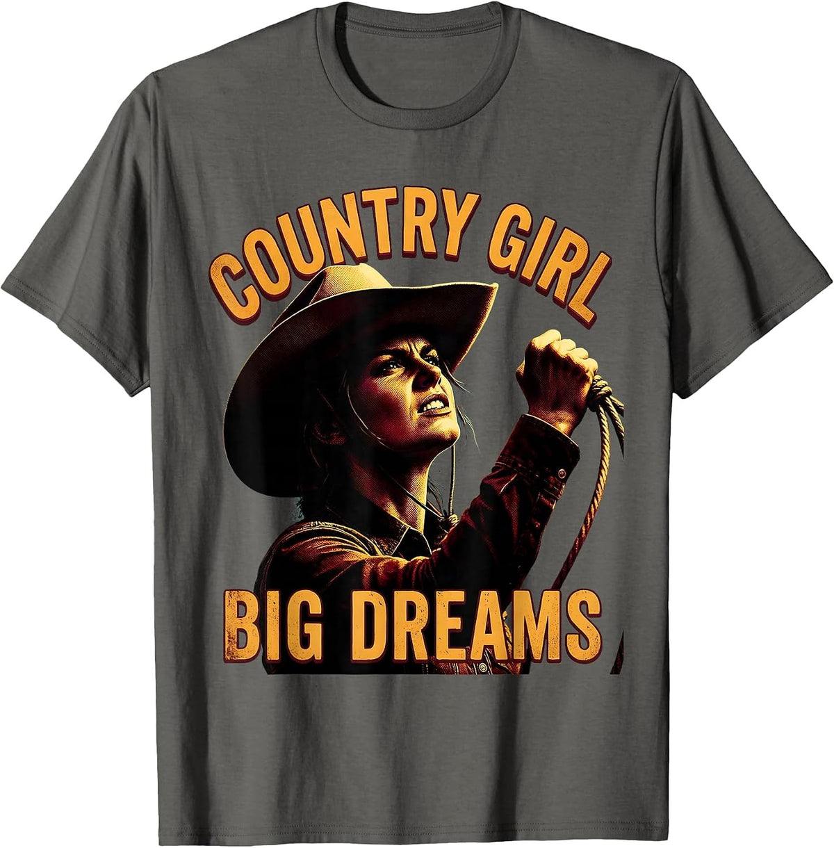 Country Girl Big Dreams Cowgirl Graphic Design T-Shirt - Asphalt Grey