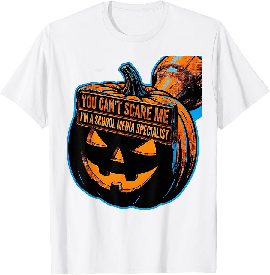 Men's You Can't Scare Me, I'm A School Media Specialist Pop Art T-Shirt - White
