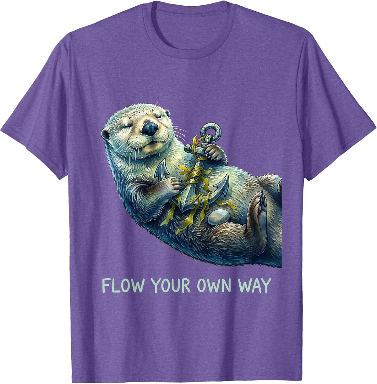 Men's Flow Your Own Way Funny Sea Otter Animal Lover Gift T-Shirt - Purple Heather