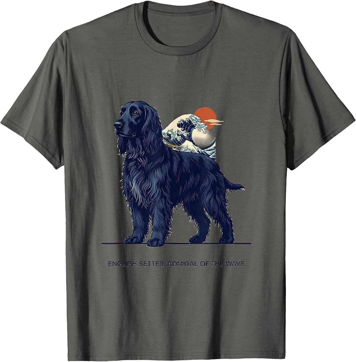 Men's English Setter Admiral of the Wave Editorial Conceptual Dog T-Shirt - Asphalt Grey