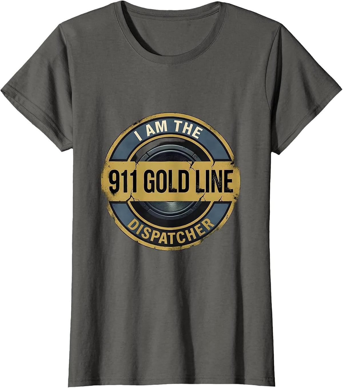 Women's I Am The 911 Gold Line Dispatcher Distressed First Responder T-Shirt - Asphalt Grey