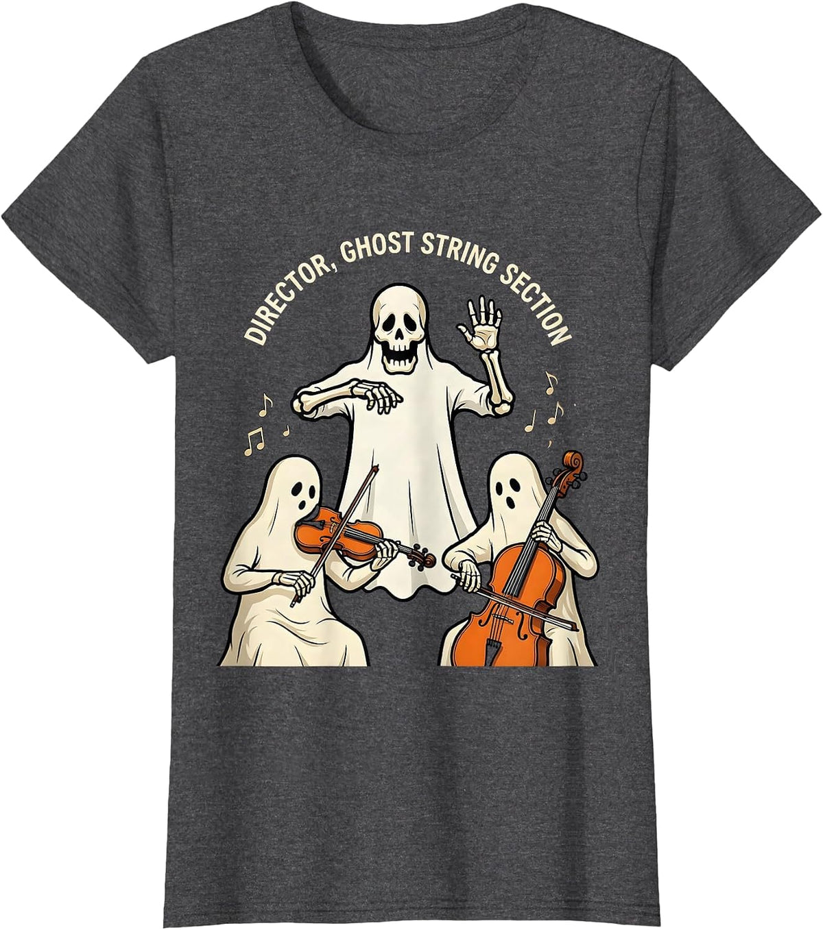 Women's Director Ghost String Section Funny Music Teacher Halloween T-Shirt - Dark Heather Grey