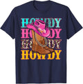 Howdy Southern Western Girls Country Rodeo Cowgirls Boots T-Shirt - Navy Blue
