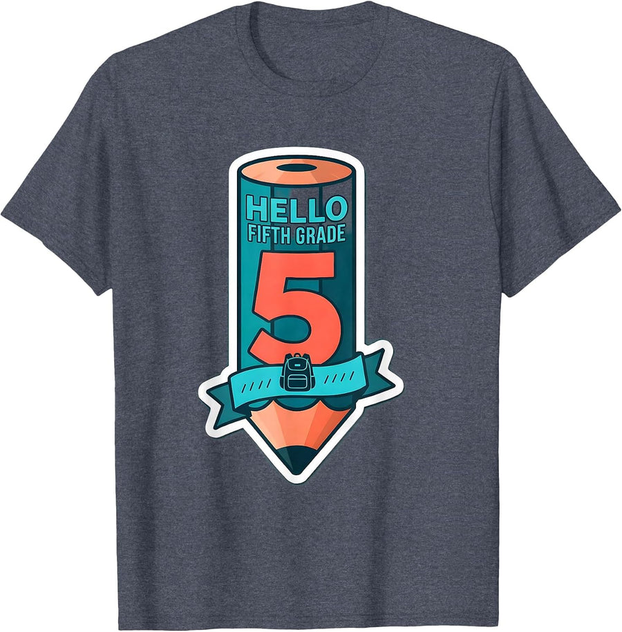 Hello Fifth Grade Sticker Style Back To School 5th Grade T-Shirt - Heather Blue
