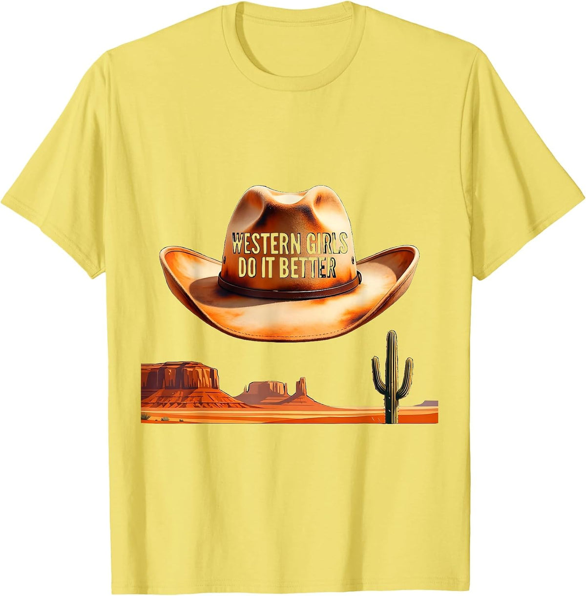Men's Western Girls Do It Better Cowgirl Design T-Shirt - Lemon Yellow