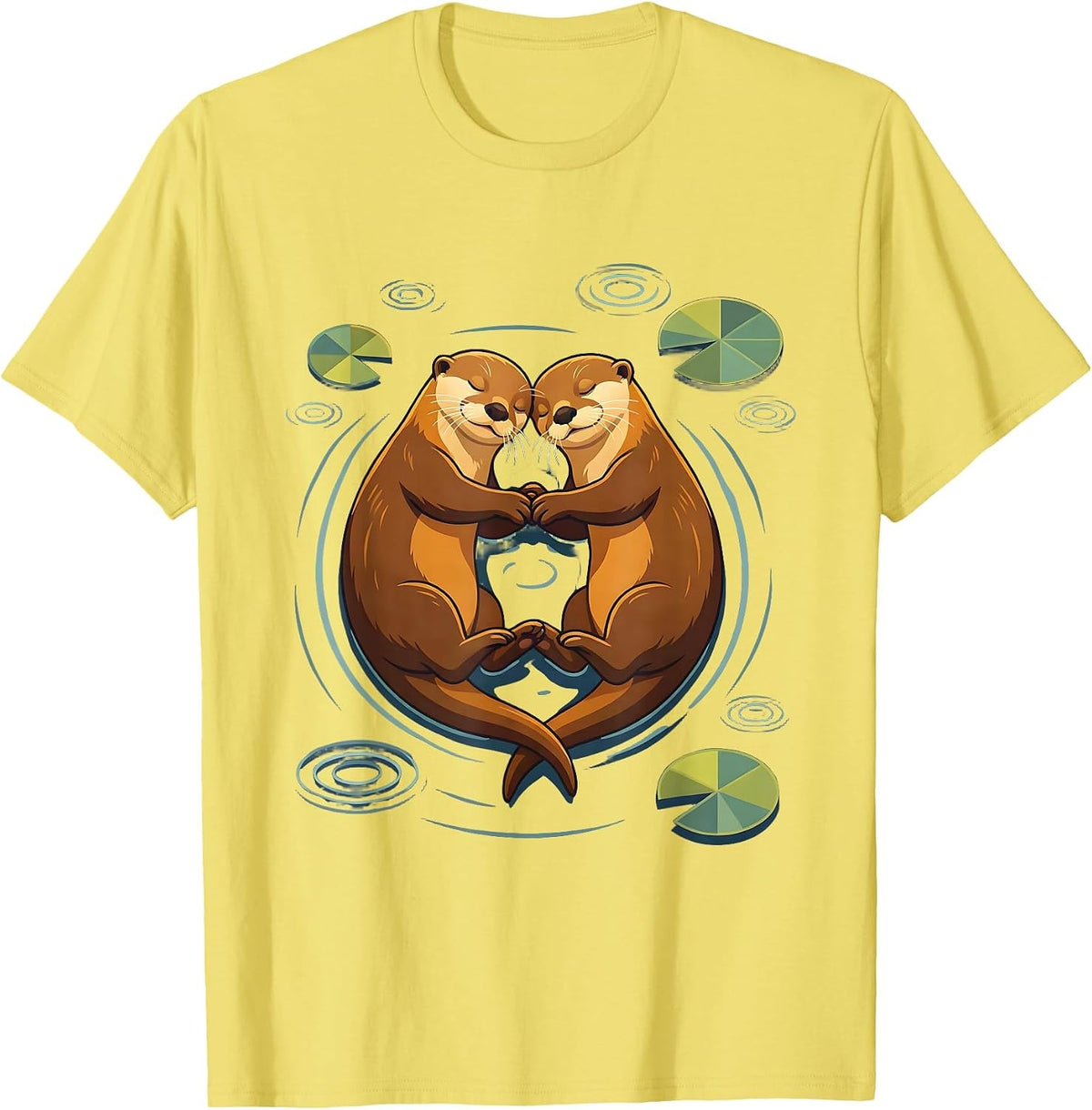 Men's Otters Holding Hands Sleeping Cute Wildlife Art T-Shirt - Lemon Yellow