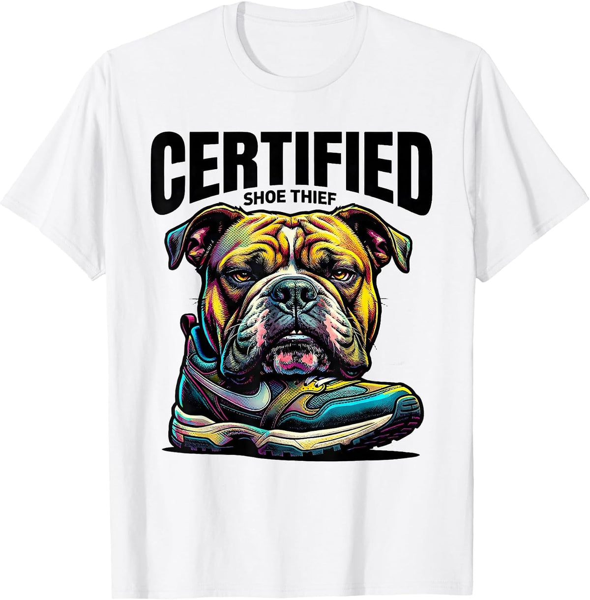 Men's Certified Shoe Thief Funny Pitbull Mom Dog Lover Humor T-Shirt - White