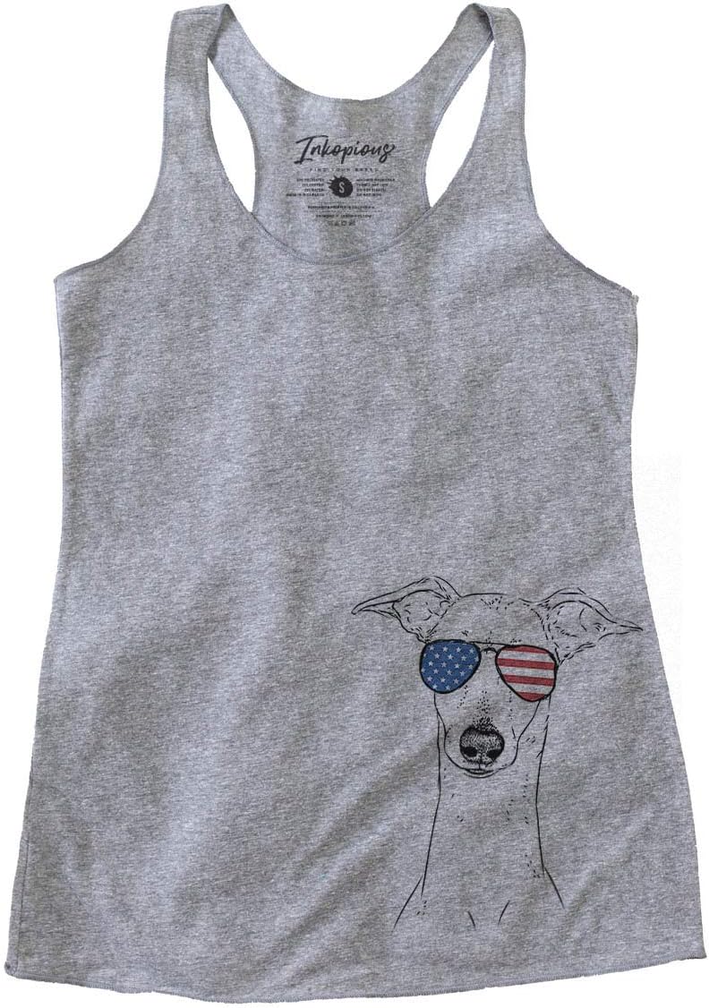 Patriotic Pip the Italian Greyhound Dog Triblend T-Shirt - Grey Racerback