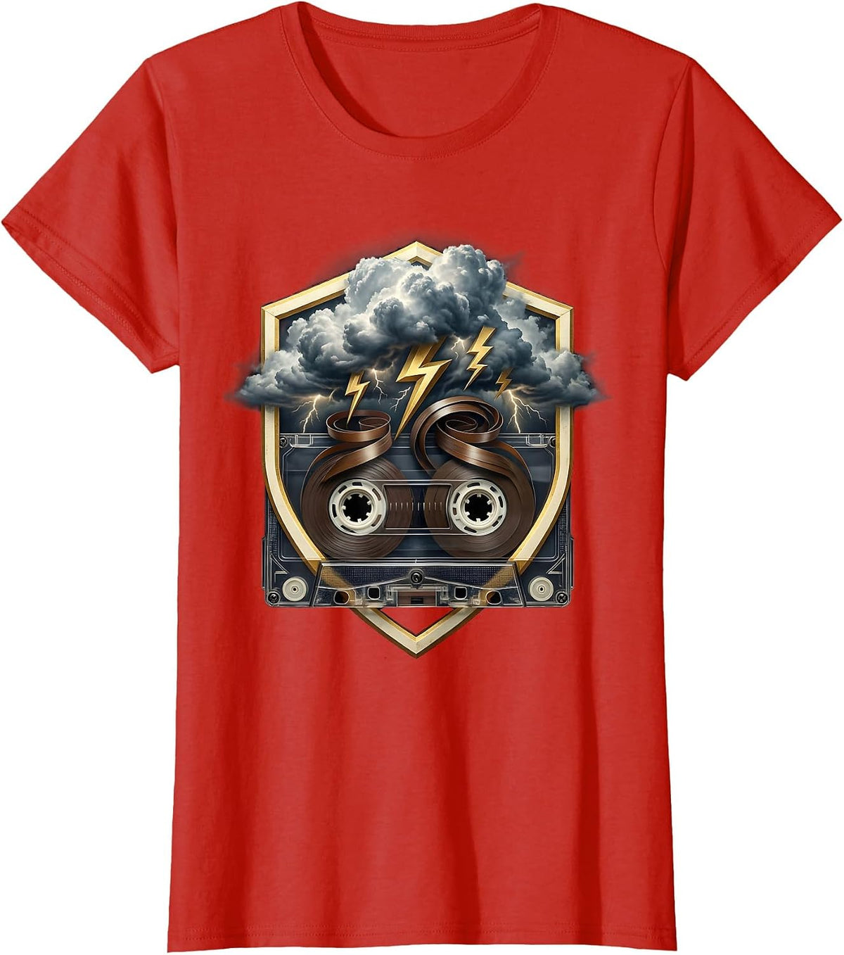 Cassette Storm Rock Music Unraveling Tape Design T-Shirt - Red