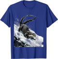 River Otter Sliding Down Snowy Bank Illustration T-Shirt - Royal Blue