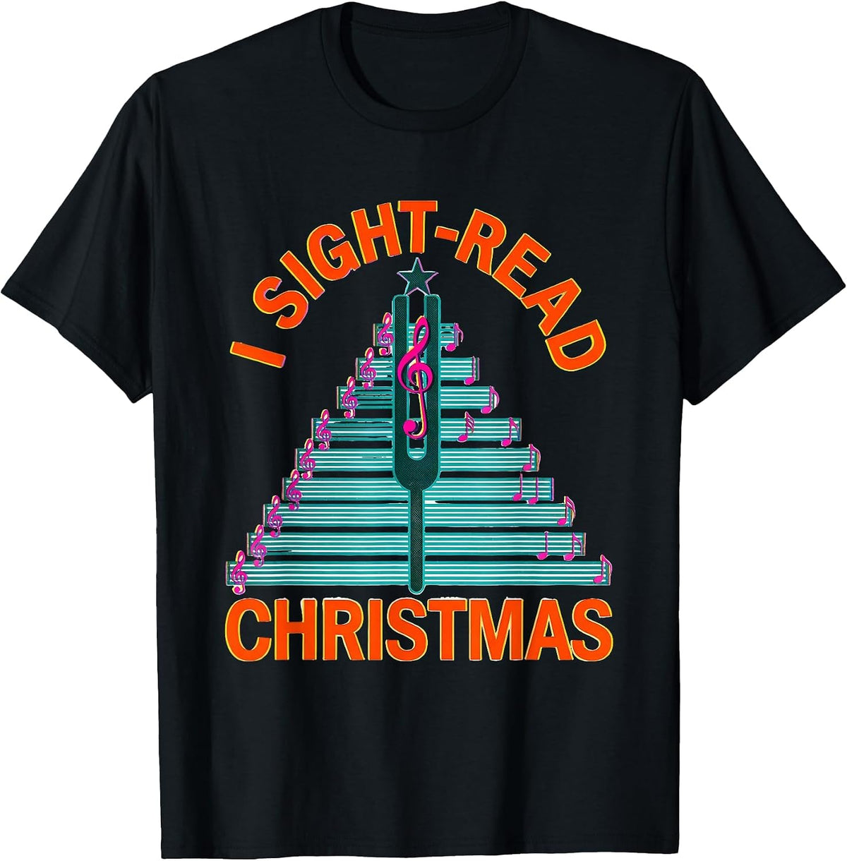 Men's I Sight-Read Christmas Risograph Music Teacher Holiday T-Shirt - Black