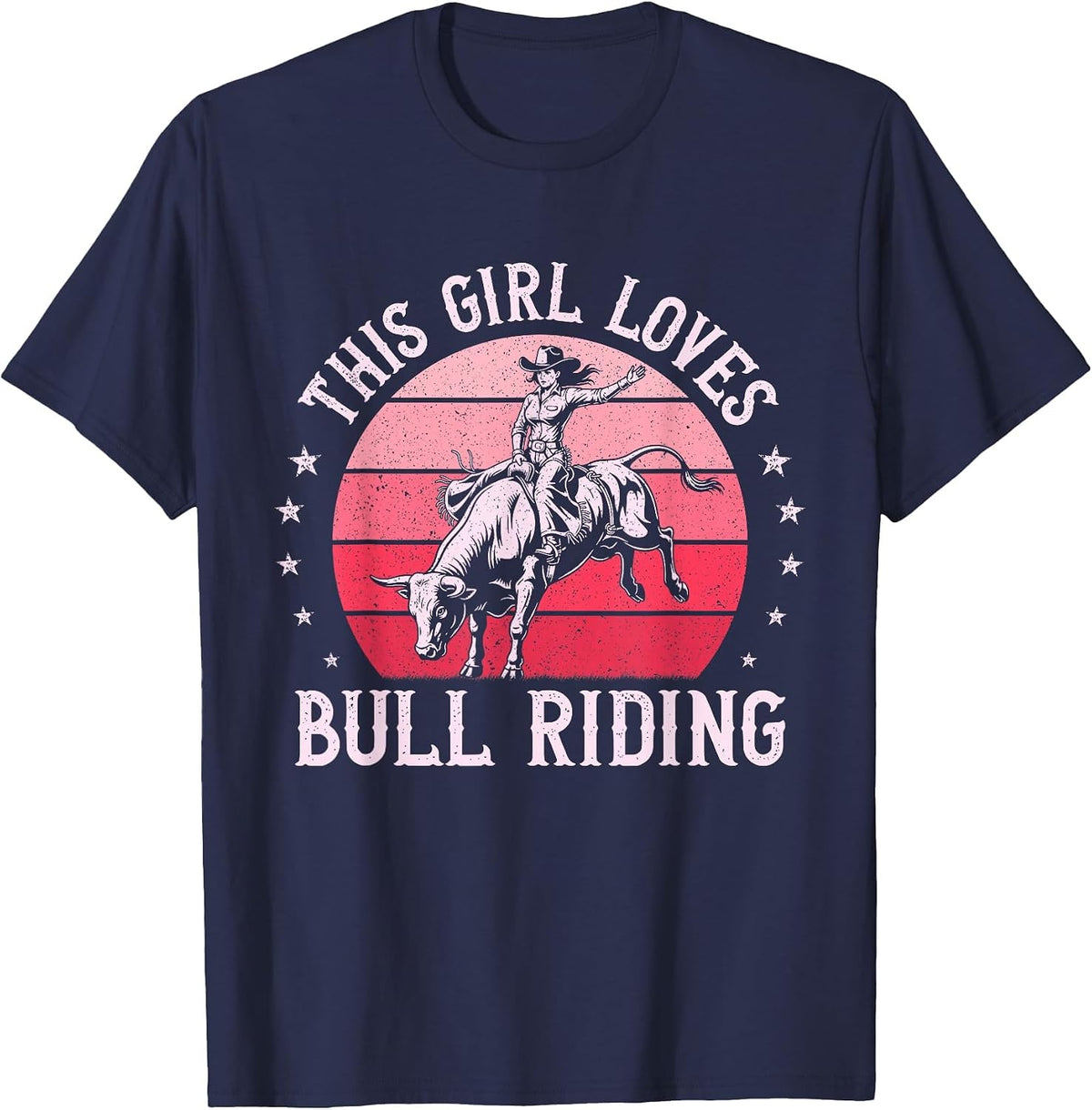 This Girl Loves Bull Riding Rodeo Cowgirl Bull Rider Vintage T-Shirt - Navy Blue